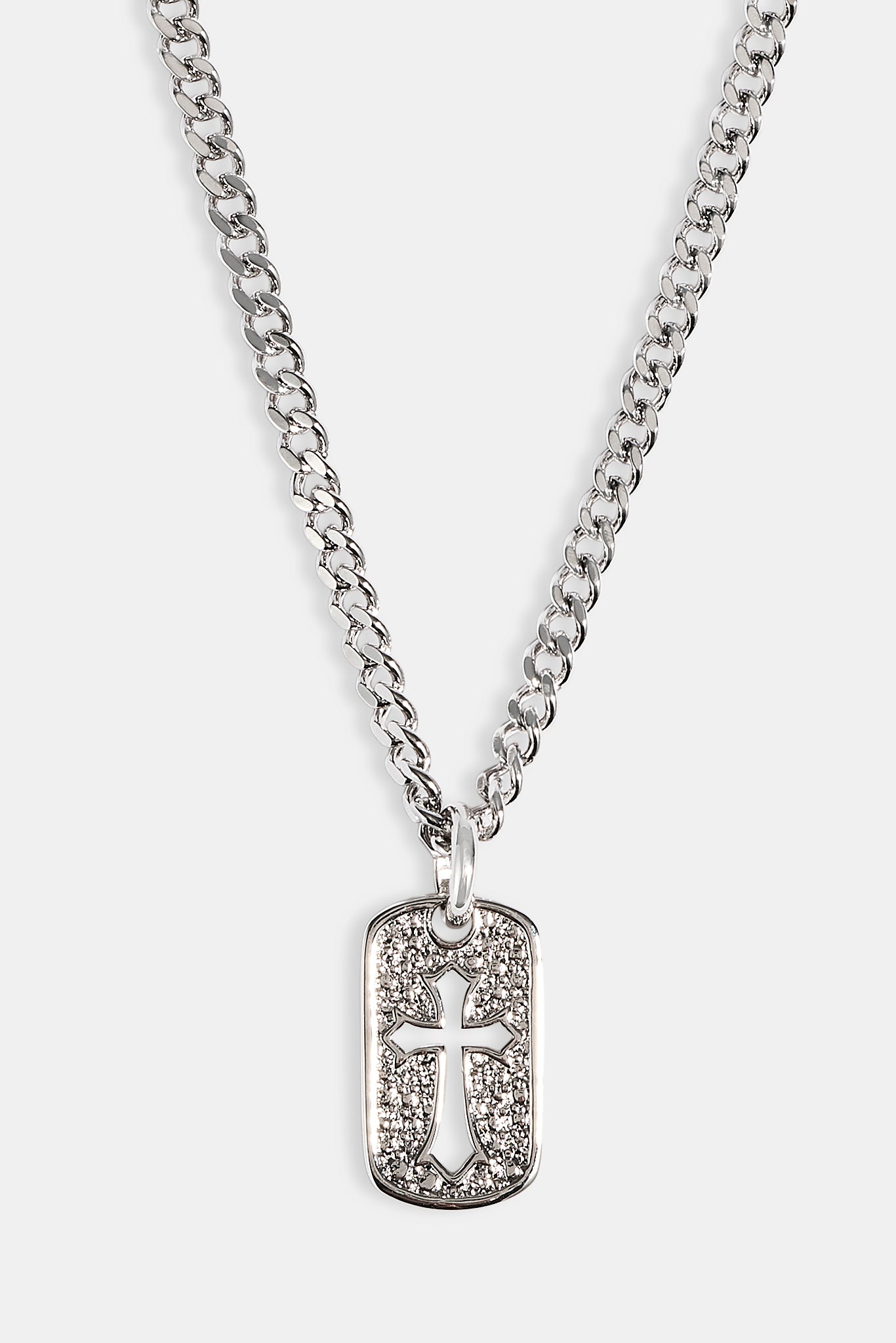 Polished Cross Outline Necklace - 15mm - White